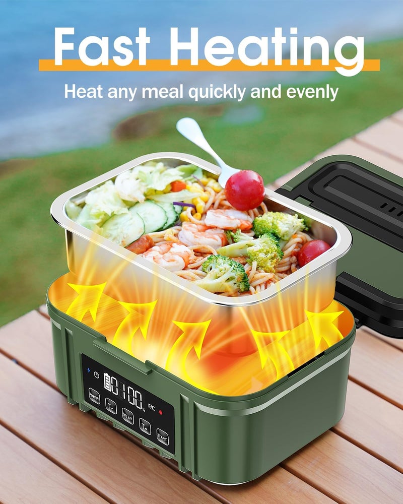 FERVINOW Cordless Electric Lunch Box for Adults – Battery-Powered Heated Lunch Box with 1.2L Stainless Steel Container, Timer Function, and Leak-Proof Food Warmer for Work, Travel & Office - Image 4